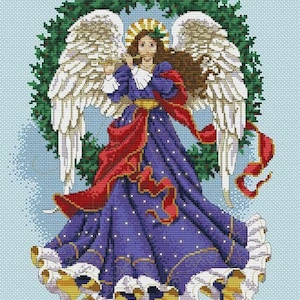 Kruissteekpatroon Keeper Markup PDF + SAGA Engelachtige melodie Harmonie Engelmuziek Vrouw Dame Advent Vleugels Noel Kerstmis Borduurpatroon