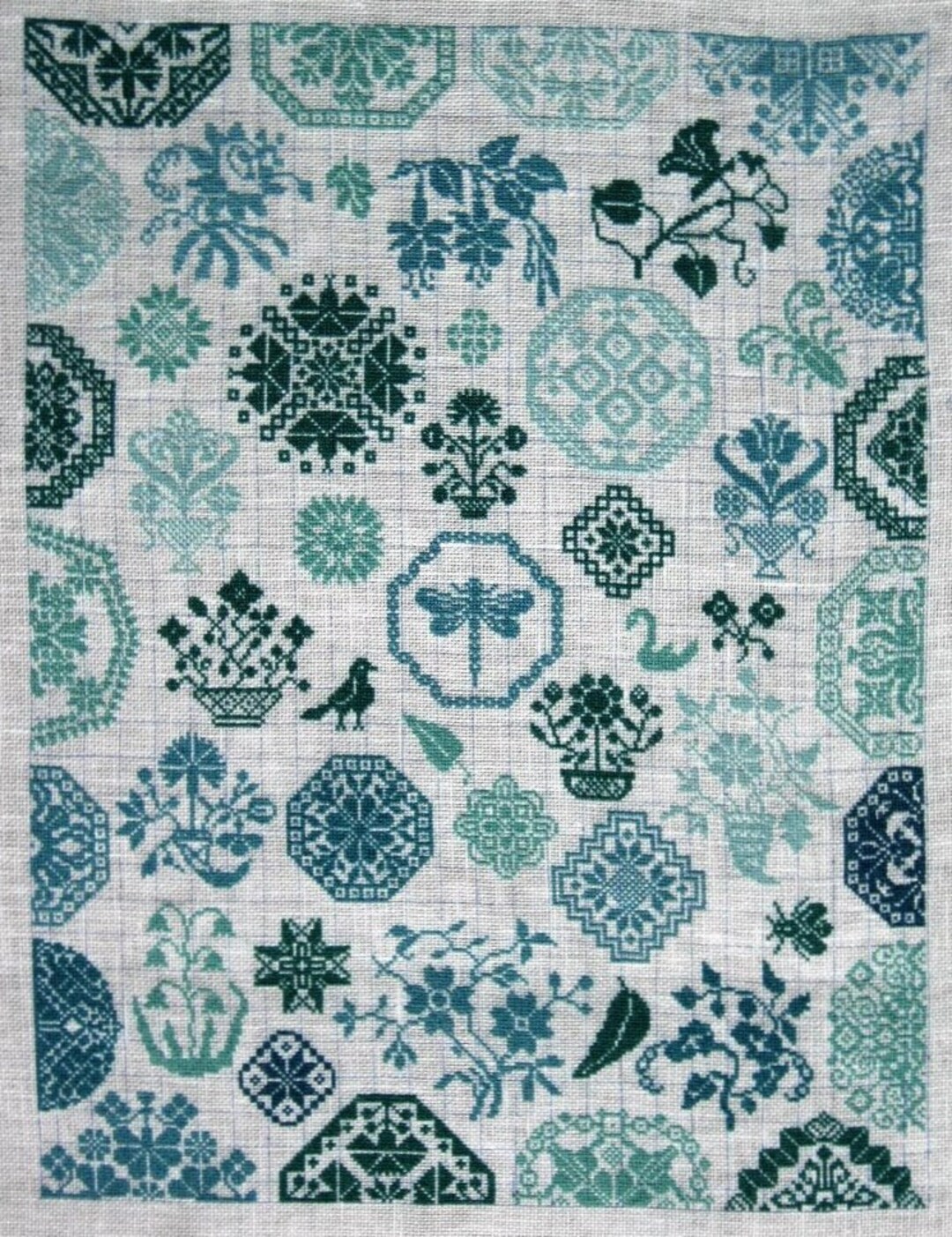 PDF SAGA Digital Cross Stitch Pattern DRAGONFLY Blue Quaker Sampler ...