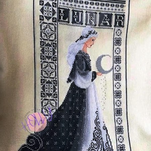 Cross Stitch Pattern Keeper Markup PDF Lunar Black Silver Dark Night Lady Alternative Colors Spring Autumn Seasons Miss Queen Woman Dress