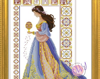 Cross Stitch Pattern Keeper Markup PDF Lady Celtic Easter Pink Peach Violet Alternative Color Gold Seasons Miss Queen Woman Cross Stitch DMC