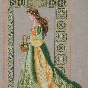 PDF + SAGA Digital cross stitch pattern Lady Summer Alternative Colors Seasons Miss Woman Basket Cross Stitch Embroidery Chart Summer