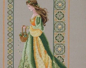 PDF + SAGA Digitaal kruissteekpatroon Lady Summer Alternatieve kleuren Seizoenen Miss Woman Mand Kruissteek Borduurpatroon Zomer