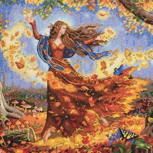 Cross Stitch Pattern Keeper Markup PDF + SAGA Fairy Fall Autumn Lady Queen Goddess Woman Miss Woodland Forest Tree Flowers Counted Sampler