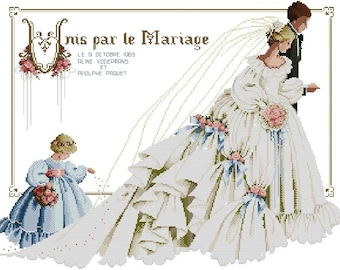 PDF + SAGA Digital cross stitch pattern woman The Wedding Lady Marriage Wife Miss Mariage White Dress Vintage Cross Stitch Pattern Embroidery