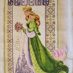Cross Stitch Pattern Keeper Markup PDF Lady Spring Purple Green Alternative Colors Gold Seasons Miss Queen Woman Dress Cross Stitch DMC