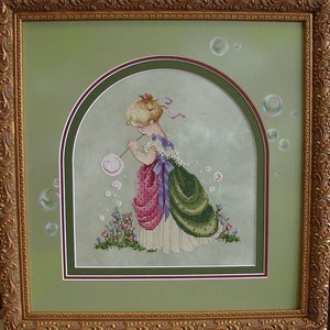 PDF + SAGA Digitaal kruissteekpatroon Isabella's Garden Lady Child Baby Miss Girl Flowers Bubbles Rose Bouquet Kruissteekpatroon