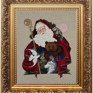 PDF + SAGA Digital Cross Stitch Pattern Santa Forest Noel Christmas Gold Red Seasons Xmas Bear Cross Stitch Embroidery Chart Babbo Natale