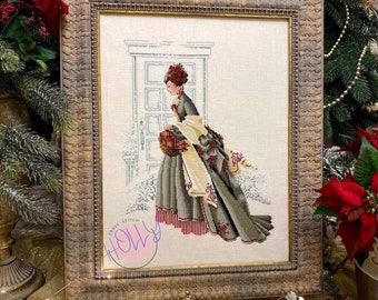 PDF + SAGA Digital Cross Stitch Pattern Christmas Visit Lady Miss Queen Woman Dress Garden Vintage Cross Stitch Pattern Embroidery Chart