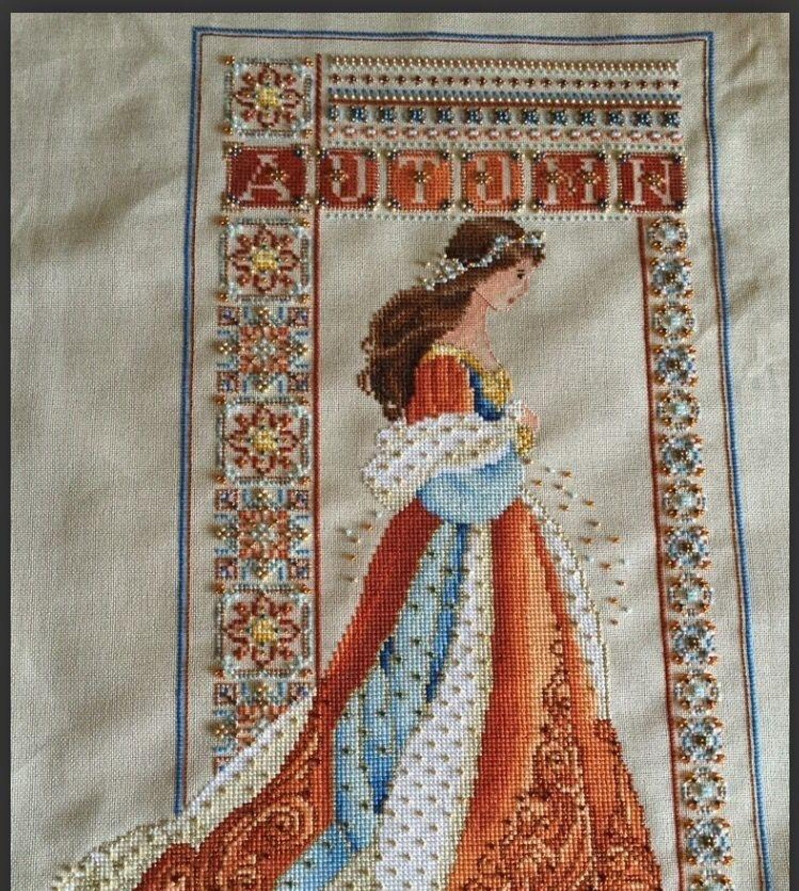 PDF Digital Cross Stitch Pattern Lady Autumn Alternative Colors Orange ...