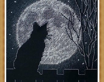 Kreuzstichmuster Keeper Markup PDF + SAGA Black Moon Cat Katzen Haustiere Nacht Süße Liebe Tier Wild Natur Katze Feline Sampler Quaker DMC