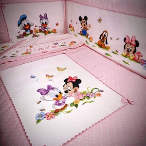 SET 5 Schemi punto croce PDF Copertina Culla Bimba Nascita Corredo Rosa Paperina Topolina Ricamo Farfalle Minnie Cross Stitch Pattern Baby