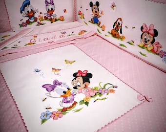 SET 5 Cross Stitch Patterns PDF Baby Crib Blanket Birth Pink Set Daisy Duck Mickey Mouse Embroidery Butterflies Minnie Cross Stitch Pattern Baby