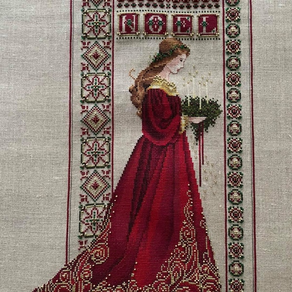 Cross Stitch Pattern Keeper Markup PDF + SAGA Celtic Lady Noel Christmas Gold Red Seasons Miss Queen Woman Dress Embroidery Chart DMC
