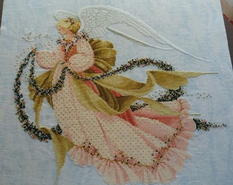 PDF + SAGA Digital cross stitch pattern Angel of Summer Woman Lady Miss Dress flowers Lace Pink Vintage Cross Stitch Pattern Embroidery Chart