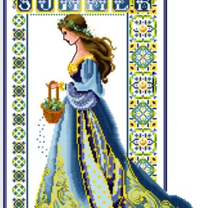 PDF + SAGA Digitaal kruissteekpatroon Dame Zomer Alternatieve seizoenen Miss Queen Vrouw Jurk Kruissteek Borduurschema Zomer