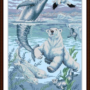Kreuzstichmuster Keeper Markup PDF + SAGA Arctic Antics Eisbär Robbe Delfin Wal Nordpol Wilde Welt Erde Natur Zoo Sampler