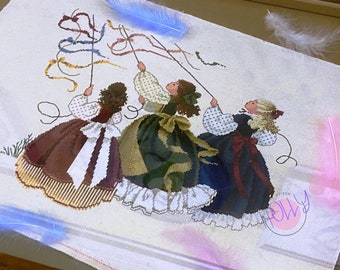 PDF + SAGA Digital Cross Stitch Pattern Catch Wind Lady Miss Lace Woman Dress Garden Girl Vintage Cross Stitch Pattern Embroidery Chart