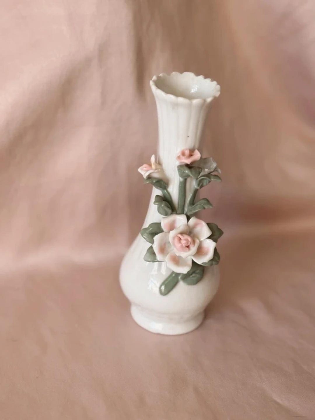 Vintage Coquette White + Pink Floral 3d Rose Porcelain Bud Vase - Etsy