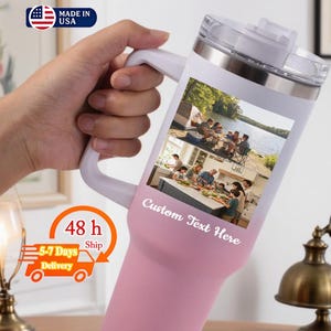 Personalisierter Familienfotobecher mit Namen, benutzerdefinierter 40-Unzen-Fotobecher mit Griff, benutzerdefinierter Becher mit Deckel und Strohhalm, Becher mit Pieture-Geschenk
