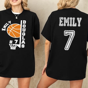 Camiseta de baloncesto personalizada con nombre y número. Aplique de letras para el día del partido, ideal para mujeres y hombres. Camiseta deportiva informal extragrande para fanáticos.