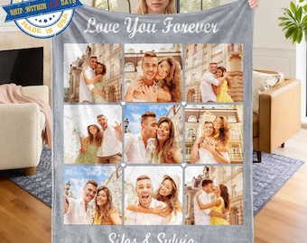 Custom Photo Blanket Collage, Personalized Picture Text Blanket for Family, Custom Blanket with Photos, Memorial Blanket, Anniversary Gift
