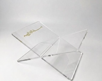 Plexiglass Quran Holder with Bismillah - Transparent and Black - Islamic Gift for Eid Ramadan with Gold Inscription 20x30cm