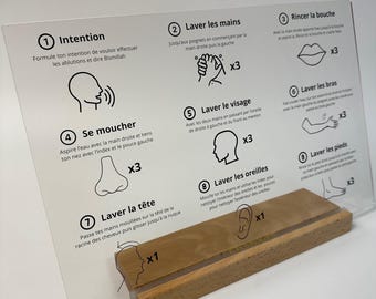 Ablution table, Wudu Ghusl learning poster in plexiglass, major Islamic ablution guide, prayer, invocation, Muslim child