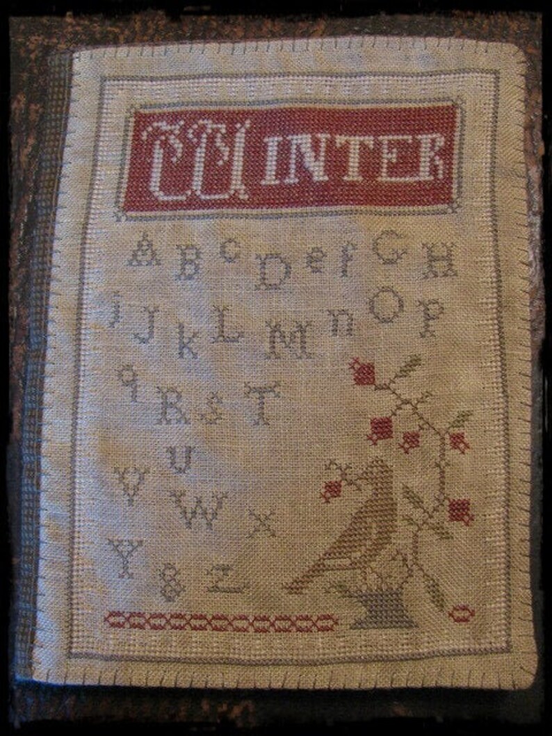 Primitive Cross Stitch Sampler Pattern Winter Journal Cover Etsy
