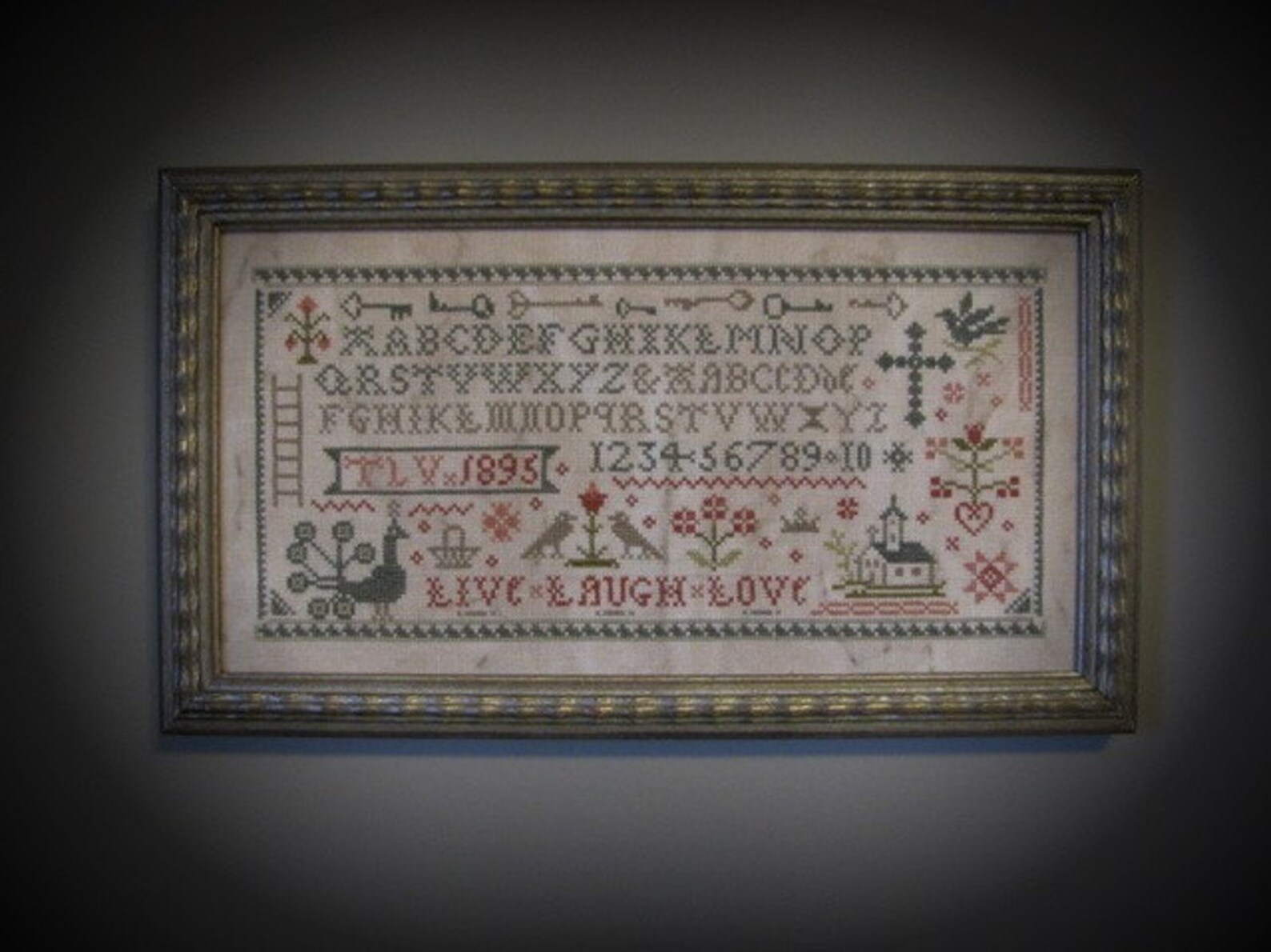 Primitive Cross Stitch Sampler Pattern Live Laugh Love Pdf Etsy