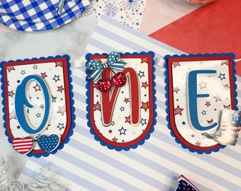 High Chair Banner 4th of July, Banner Patriotic All American Girl / Independence Day / Red White and Blue