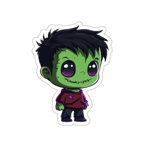 Adesivo con taglio a bacio del mostro di Frankenstein Chibi con un sorriso allegro