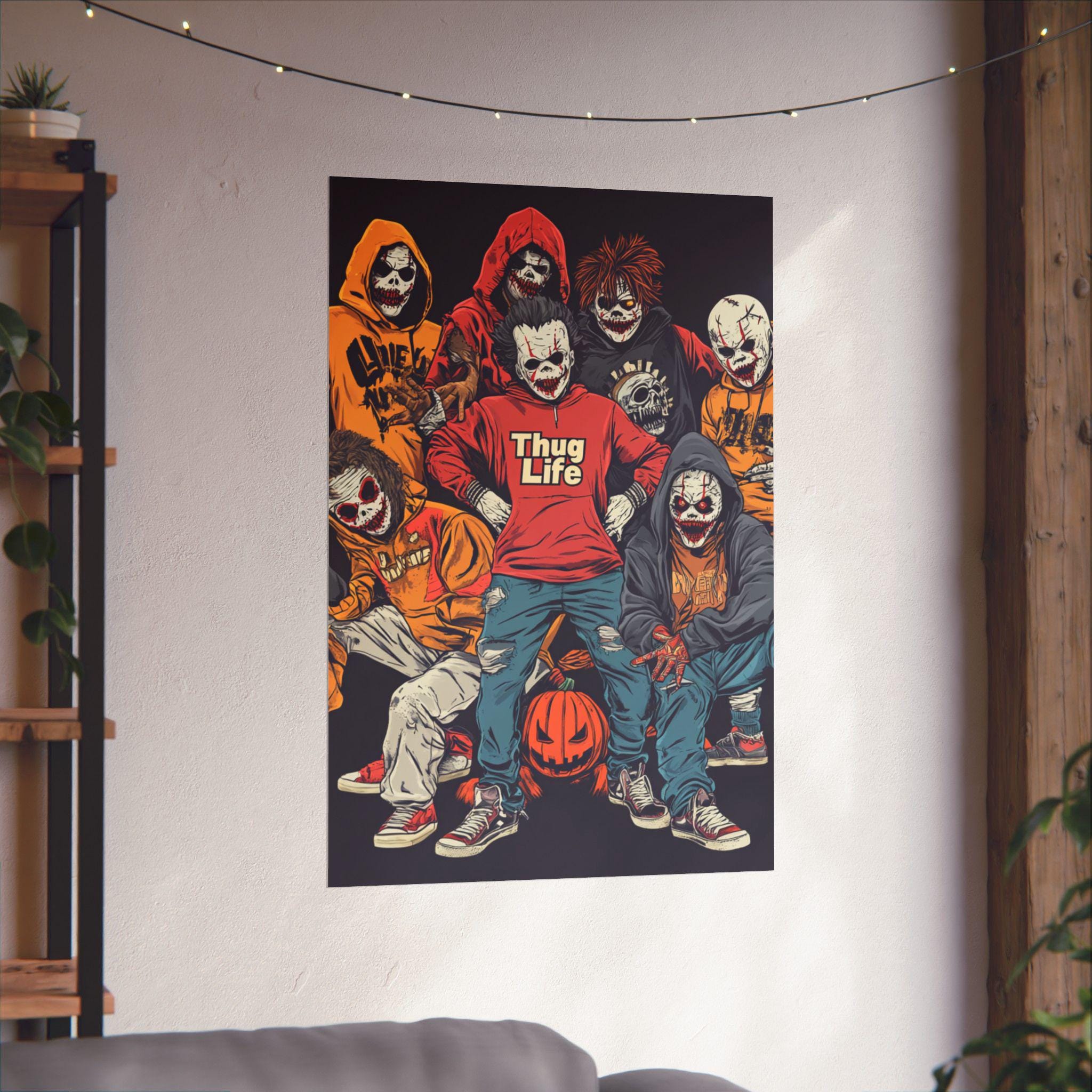 恐怖の派閥: ハロウィーンのストリートウェアを着た象徴的なピエロのポスター マットな縦型ポスター