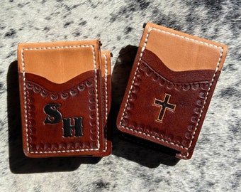 Leather money clip wallet can be custom made, personalized with initials and  stamping. This front pocket billfold is a great groomsmen gift