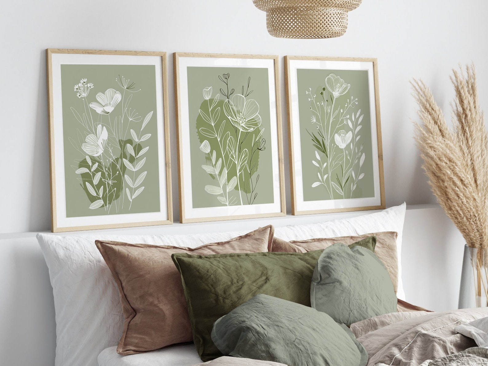 Set of 3 Wall Prints, Green Wall Art, Sage Green Wall Prints, Green