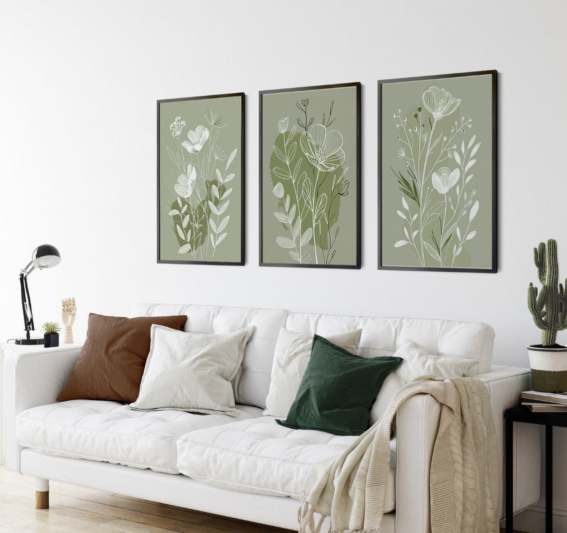 Set of 3 Wall Prints, Green Wall Art, Sage Green Wall Prints, Green ...