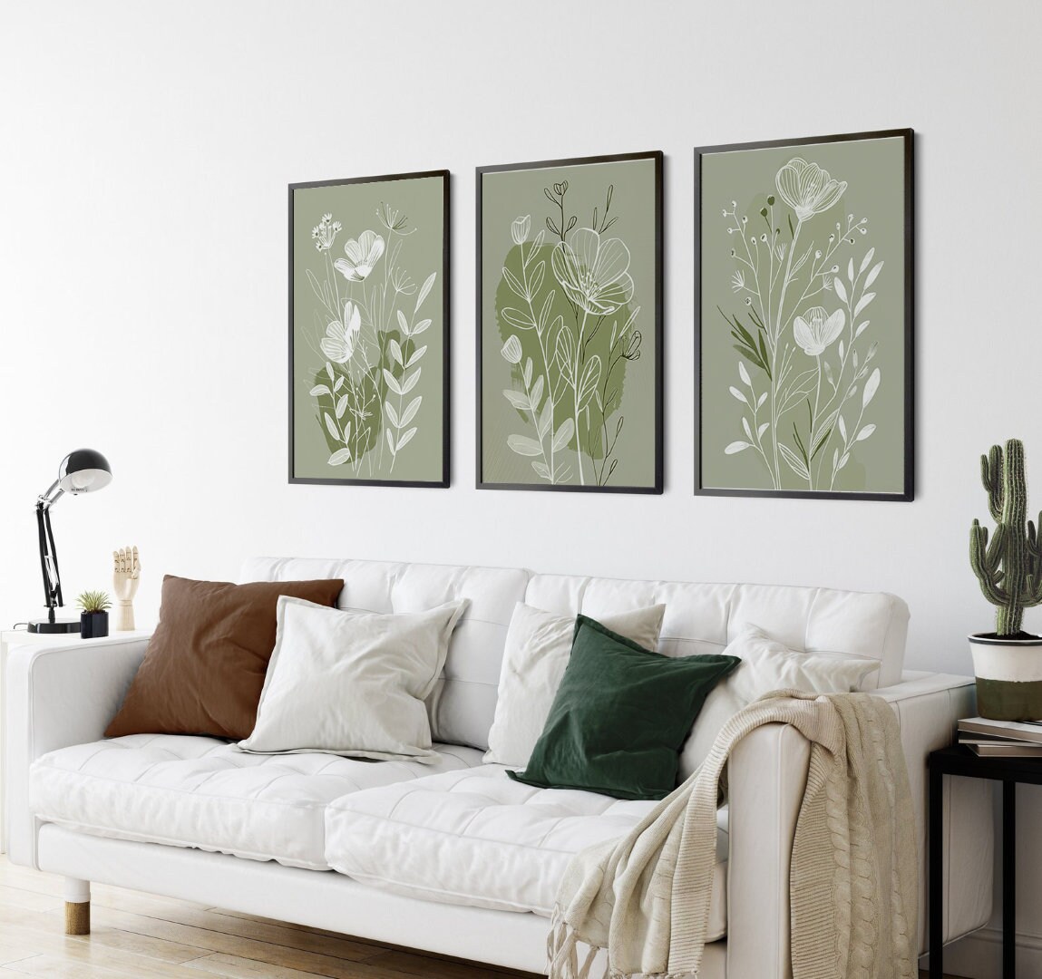 Set of 3 Wall Prints, Green Wall Art, Sage Green Wall Prints, Green