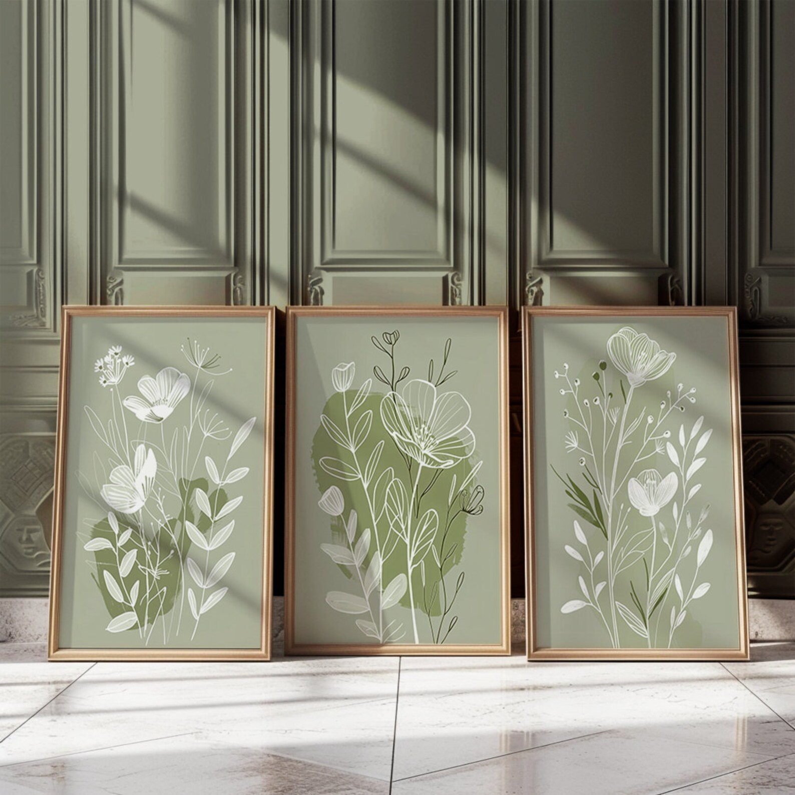 Set of 3 Wall Prints, Green Wall Art, Sage Green Wall Prints, Green