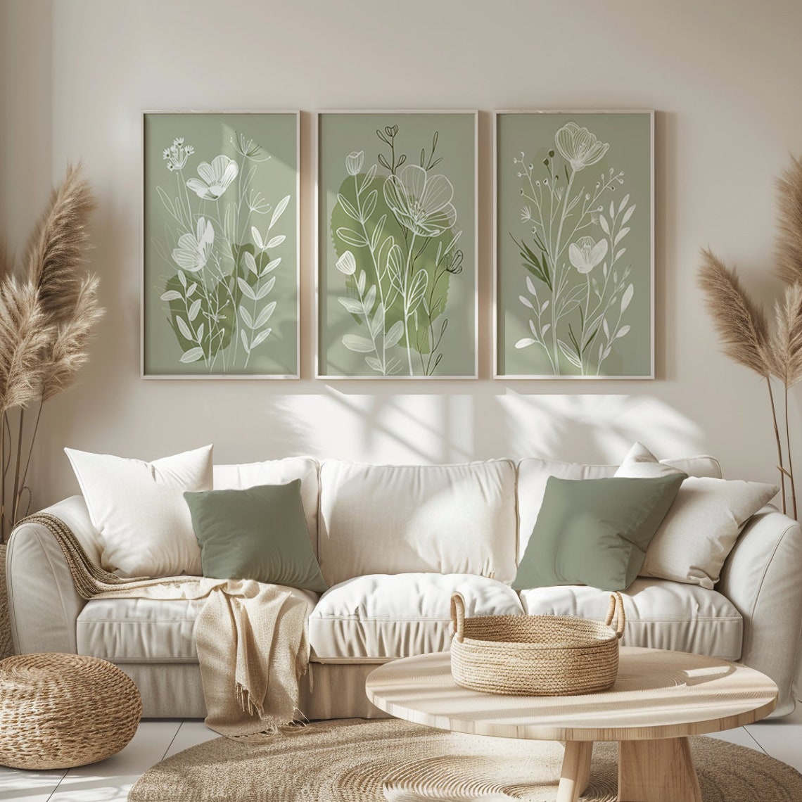 Set of 3 Wall Prints, Green Wall Art, Sage Green Wall Prints, Green