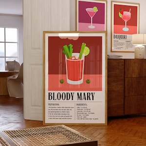 Bloody Mary Poster, Cocktail Print Art Bar Cart Decor, Bloody Mary Print Cocktail, Bloody Mary Wall Bar Cart Art, Bloody Mary Cocktail Decor