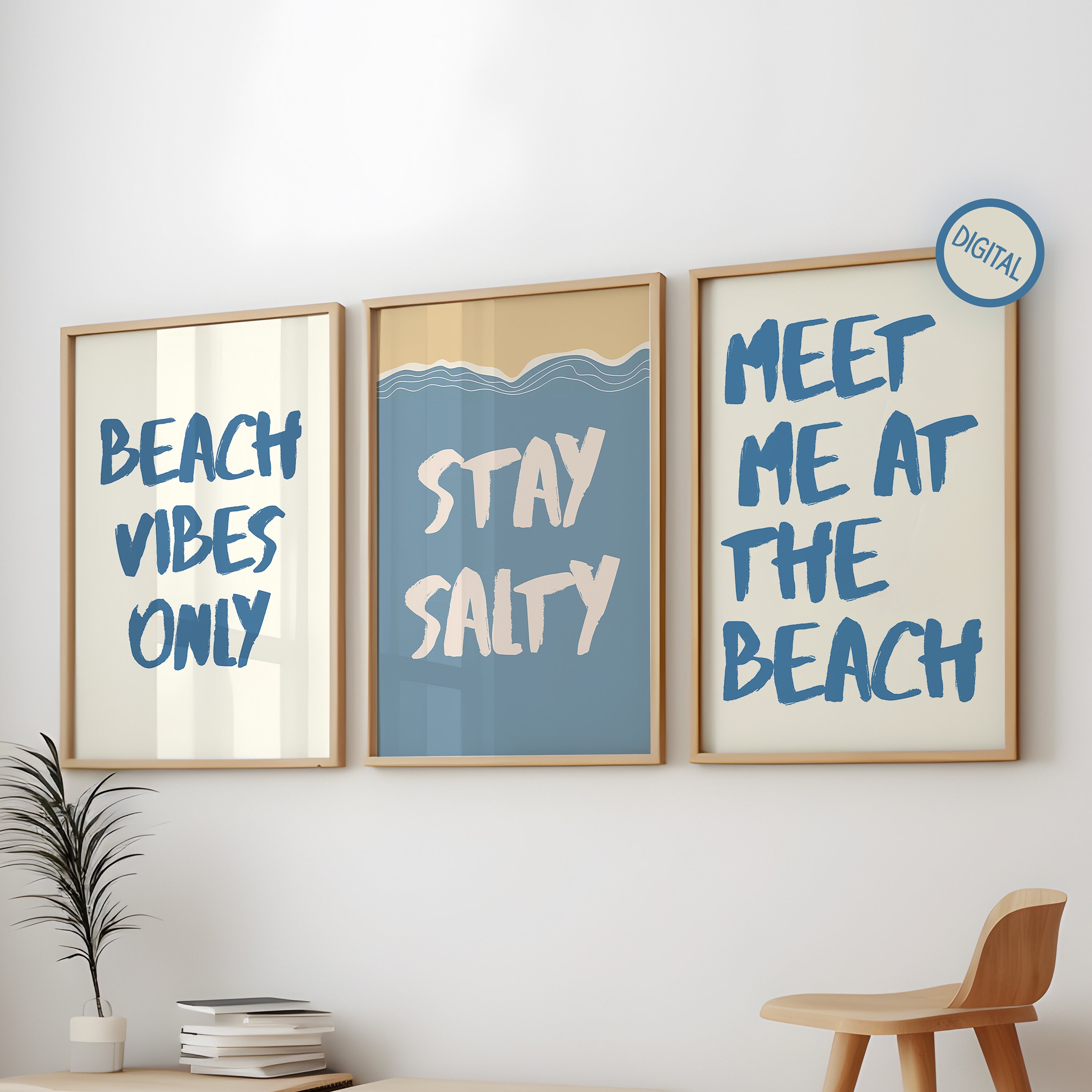 Coastal Beach Art Print Set: Summer Blue Typography (Digital Download)