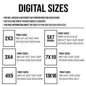 Peut inclure: Un tableau montrant six proportions diff&eacute;rentes pour les impressions num&eacute;riques, avec les mesures correspondantes en pouces et en centim&egrave;tres pour chaque taille. Les proportions sont 2x3, 3x4, 4x5, 5x7, 7x10 et 13x18.