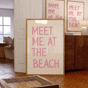Affiche Rencontrez-moi à la plage, affiche de typographie d'art côtier Summer Beach, décoration de maison de plage, art mural vintage de plage, impression Rencontrez-moi à la plage