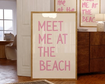 Meet Me At The Beach Poster, Summer Beach Coastal Art Typography Poster Beach House Decor, Beach Vintage WallArt, Meet Me At The Beach Print