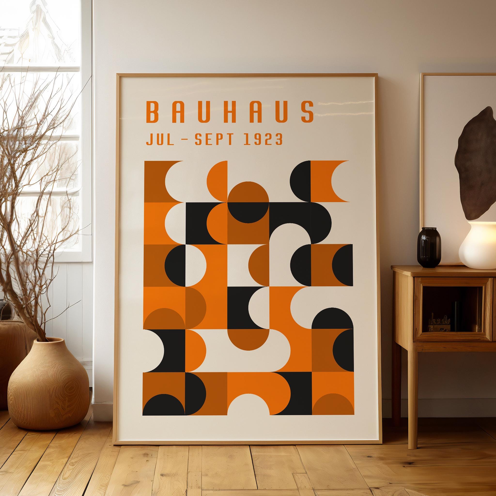 Bauhaus Poster Exhibition Print, Orange Geometric Wall Art, Mid Century ...