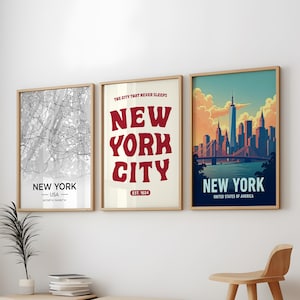 New York City 3 Prints Pack, New York City 3 Wall Arts Pack, New York Vintage Travel 3 Poster Pack, 3er-Set New York City Travel Print Decor