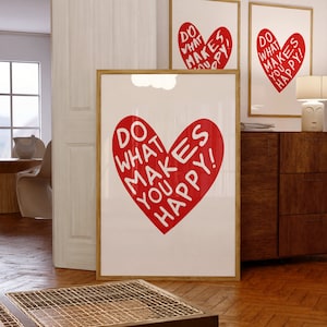 Red Heart Print Retro, Red Trendy Wall Art, Red Preppy Room Decor, Apartment Aesthetic Red, Funny y2k Dorm, Heart Red Retro Trendy Poster