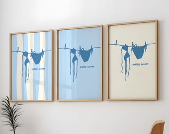 Endless Summer Poster Set: Blue Bikini Beach Art, Coastal Minimalist Decor (Digital Download)