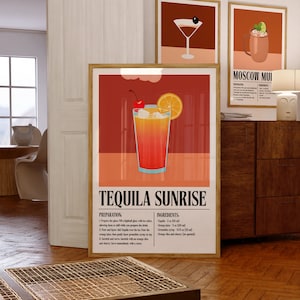 Tequila Sunrise Poster, Cocktail Print Bar Cart Decor, Tequila Sunrise Print, Tequila Sunrise Wall Bar Cart, Tequila Sunrise Cocktail Decor