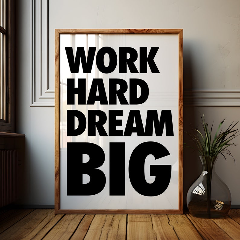Motivational Wall Art Set of 3 Prints: Work Hard Dream Big Office Decor ...