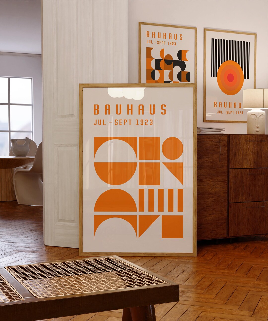 Bauhaus Exhibition Poster 1923, Orange Geometric Wall Art, Mid Century ...
